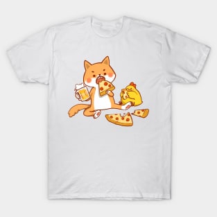 Shiba eating pizza with beer T-Shirt